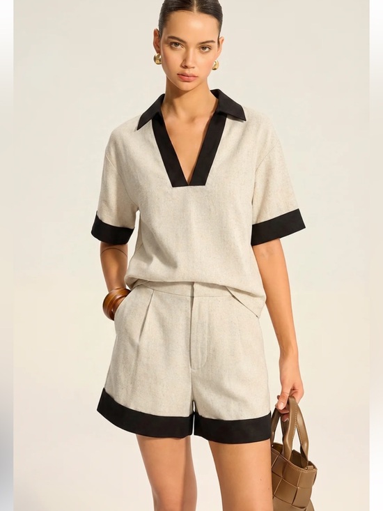Commense Pants - Commense Contrast Trim Cotton Linen Top & Shorts Set Size XL NWT